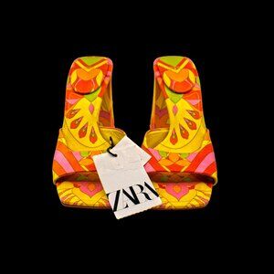 ZARA Printed High Heel Sandals Multi-Color | NWT